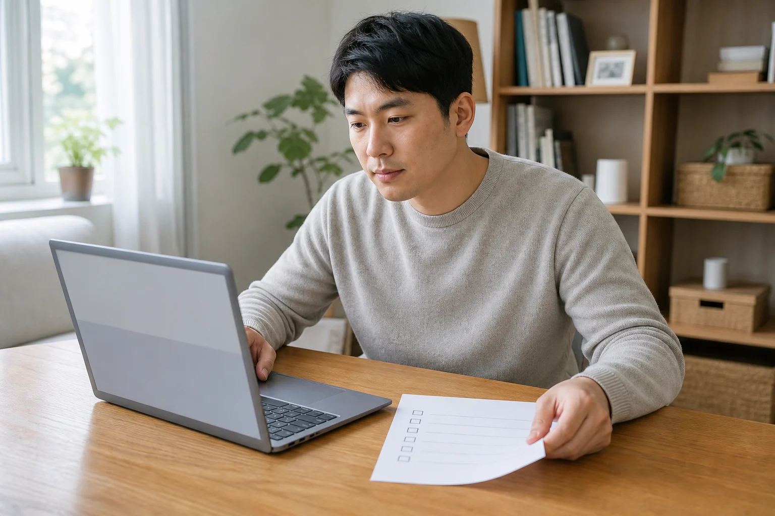 인터넷 가입 조건을 비교하는 한국인 부부