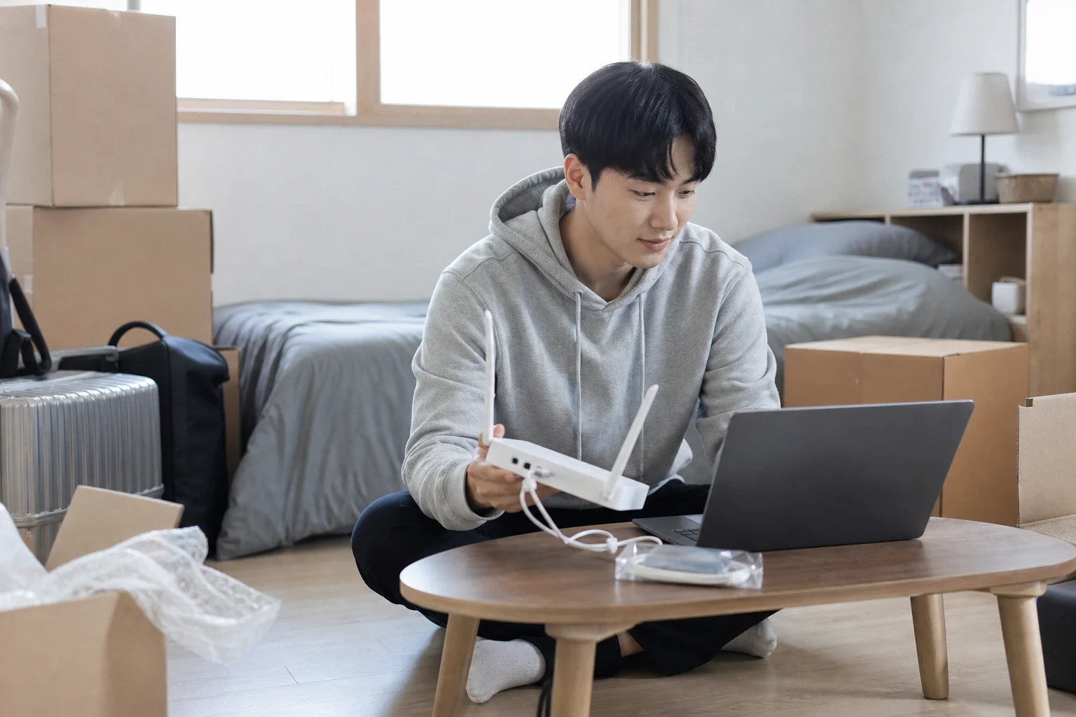 인터넷 설치비 사은품 신청 전 계약 조건을 살피는 모습