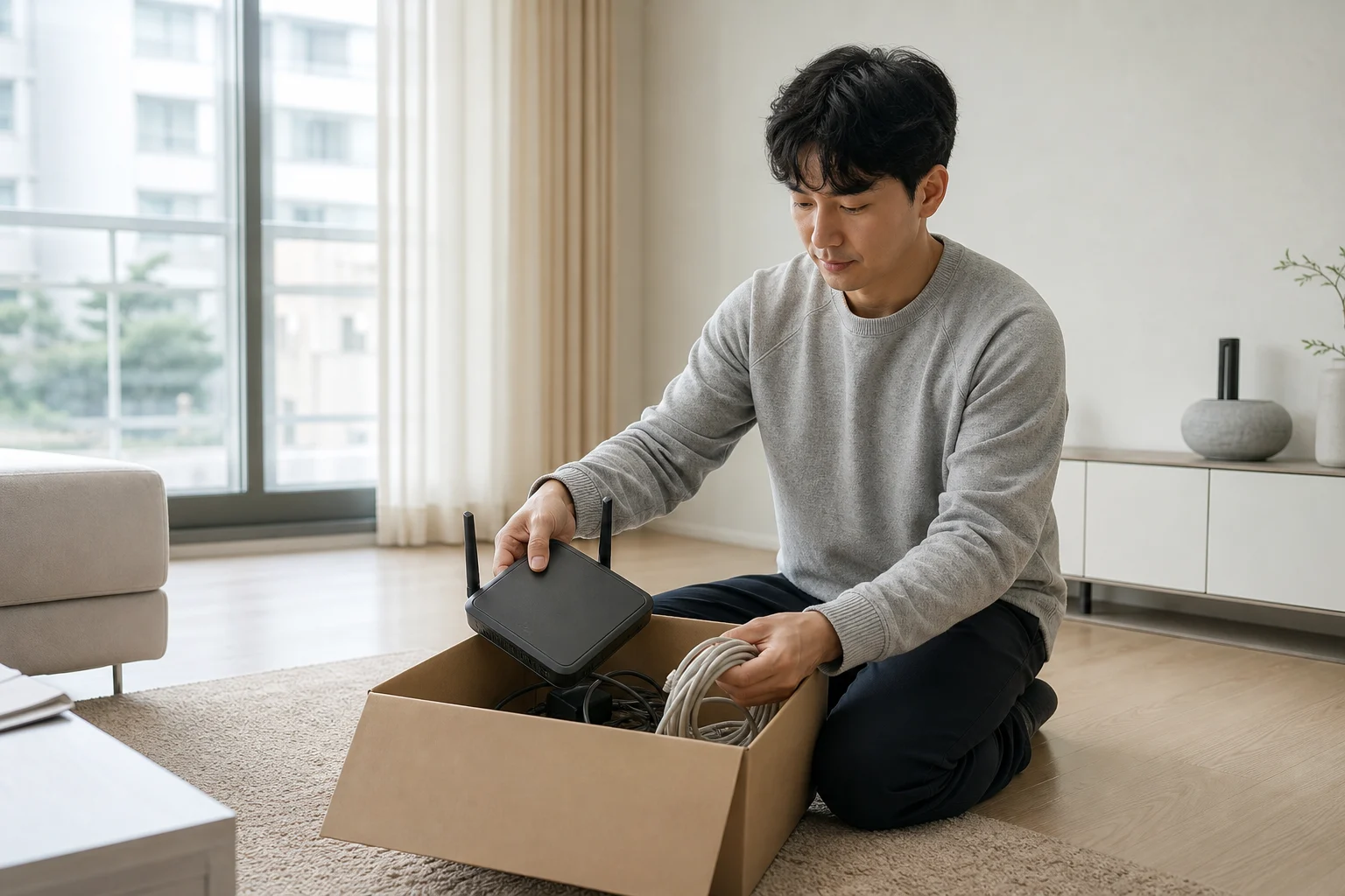 인터넷 통신사 변경 사은품 비교 조건을 정리하는 모습